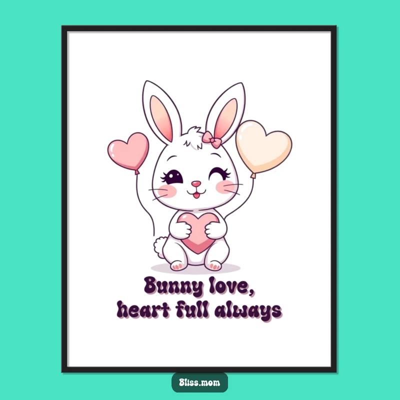 Free Printable Wall Art: Funny Bunny Mom Heart Balloon Art, Downloadable Decor Gift