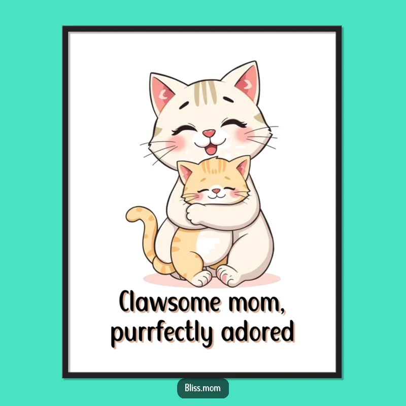 Free Printable Wall Art: Funny Cat Mom & Kitten Hug Art, Downloadable Decor Gift
