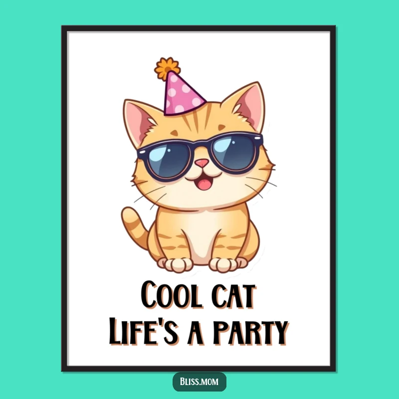 Free Printable Wall Art: Giggling Cat with Sunglasses! Funny Downloadable Decor.