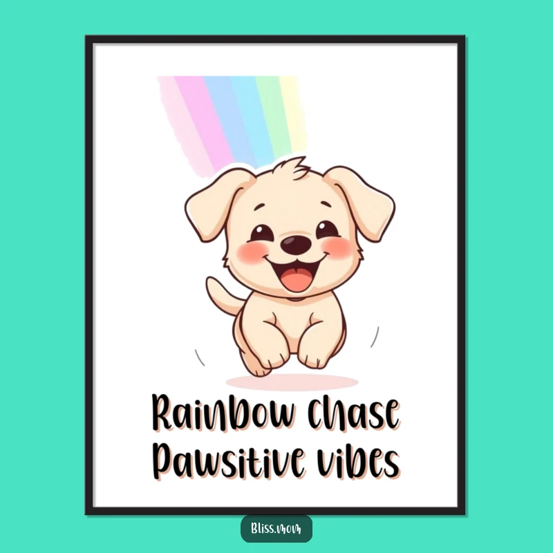 Free Printable Wall Art: Grinning Puppy Chasing Rainbow - Whimsical Downloadable!