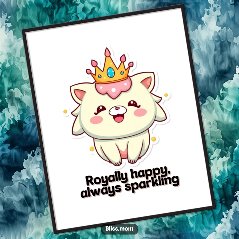 Funny Free Printable Wall Art: A creature adorned with a sparkly crown, radiating pure, infectious happiness.