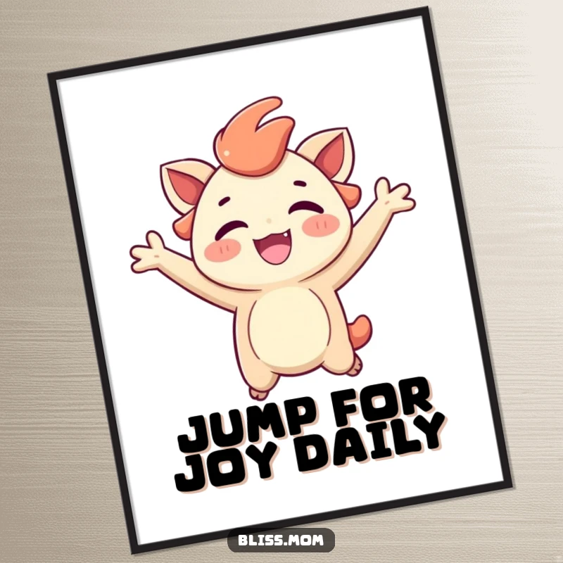 Funny Free Printable Wall Art: A creature is depicted mid-jump, full of radiant joy and a carefree, ecstatic expression.