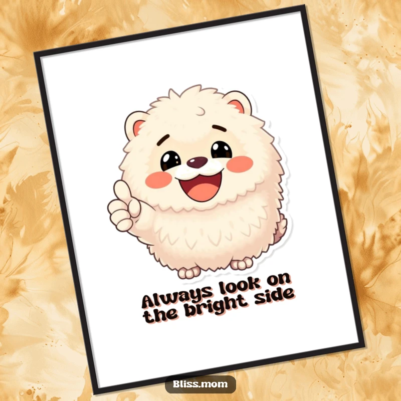 Funny Free Printable Wall Art: A fluffy animal radiates pure happiness with a wide, infectious smile and an encouraging thumbs up.