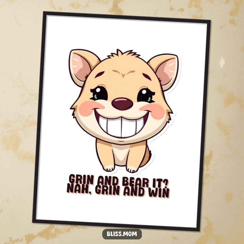 Funny Free Printable Wall Art of an animal with a big, infectious, glowing grin, radiating pure happiness