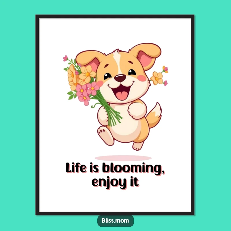 Free Printable Wall Art: Flower Dog Art, Cute Downloadable Decor