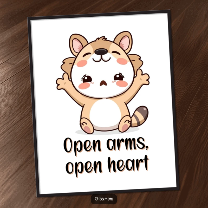 Funny Free Printable Wall Art: An animal is captured in a moment of pure delight, arms spread wide in a welcoming gesture.