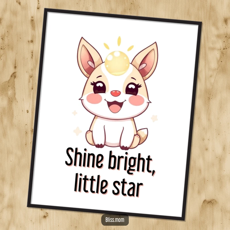 Funny Free Printable Wall Art: Whimsical Animal with Excited Ears Joyfully Bouncing a Glowing Orb of Light, Eclectic Decor