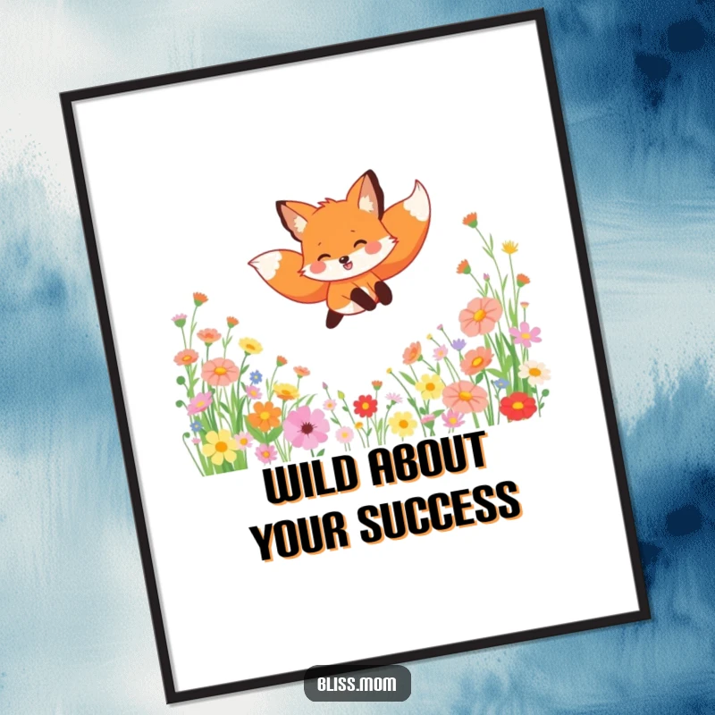 Funny Free Printable Wall Art: A gleeful fox captured mid-leap through a vibrant field of wildflowers, bringing joy to any wall.
