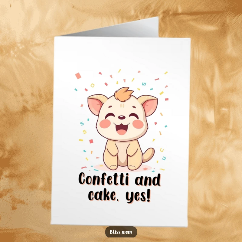 Funny Free Printable Birthday Card: Joyful Animal with a Delighted Face Covered in Colorful Confetti, Ready to Party