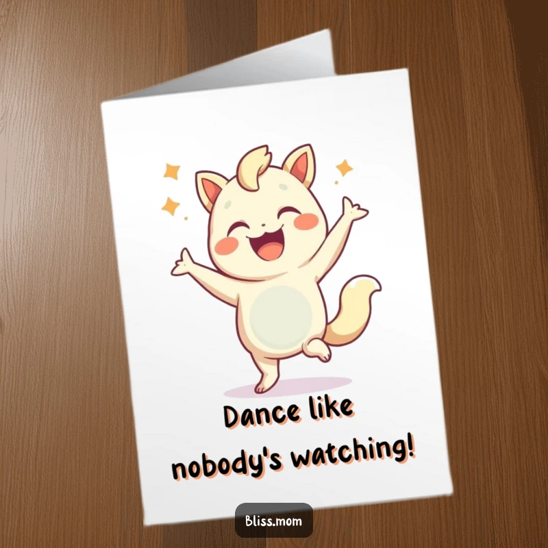 Funny Free Printable Birthday Card: A happy creature is doing a joyous celebratory dance with a big flourish, guaranteed to bring smiles.