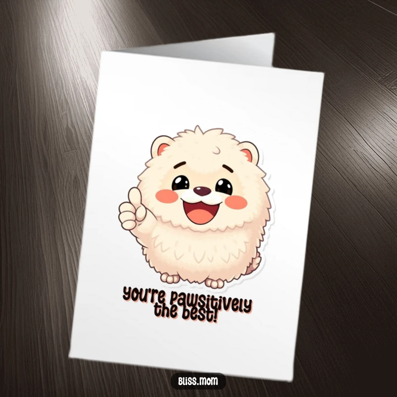 Funny Free Printable Birthday Card: A fluffy animal beams with a bright, infectious smile, giving a cheerful thumbs up gesture.