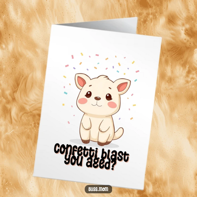 Funny Free Printable birthday card featuring a happy animal showered in confetti, perfect for printable greeting cards.