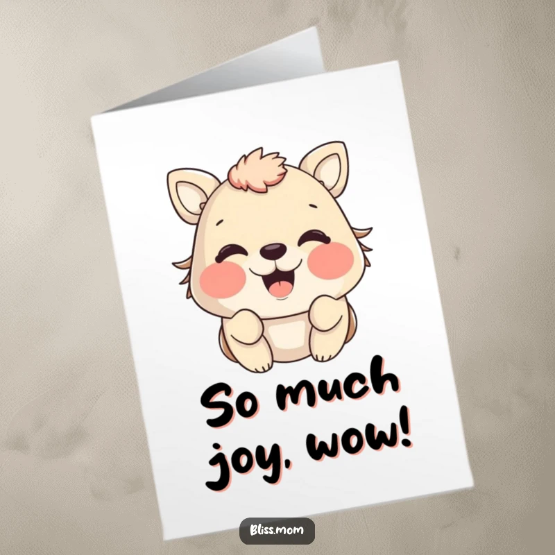Funny Free Printable birthday card of a cute animal with puffed cheeks, radiating pure happiness, for cards.