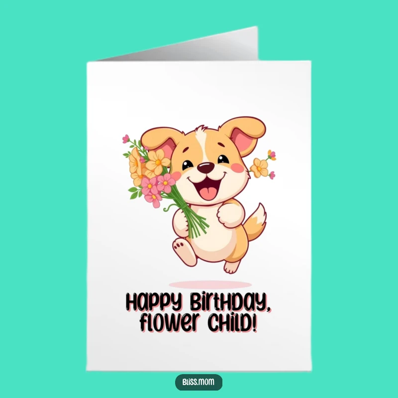 Free Printable Birthday Card: Flower Dog Gift, Cute Downloadable