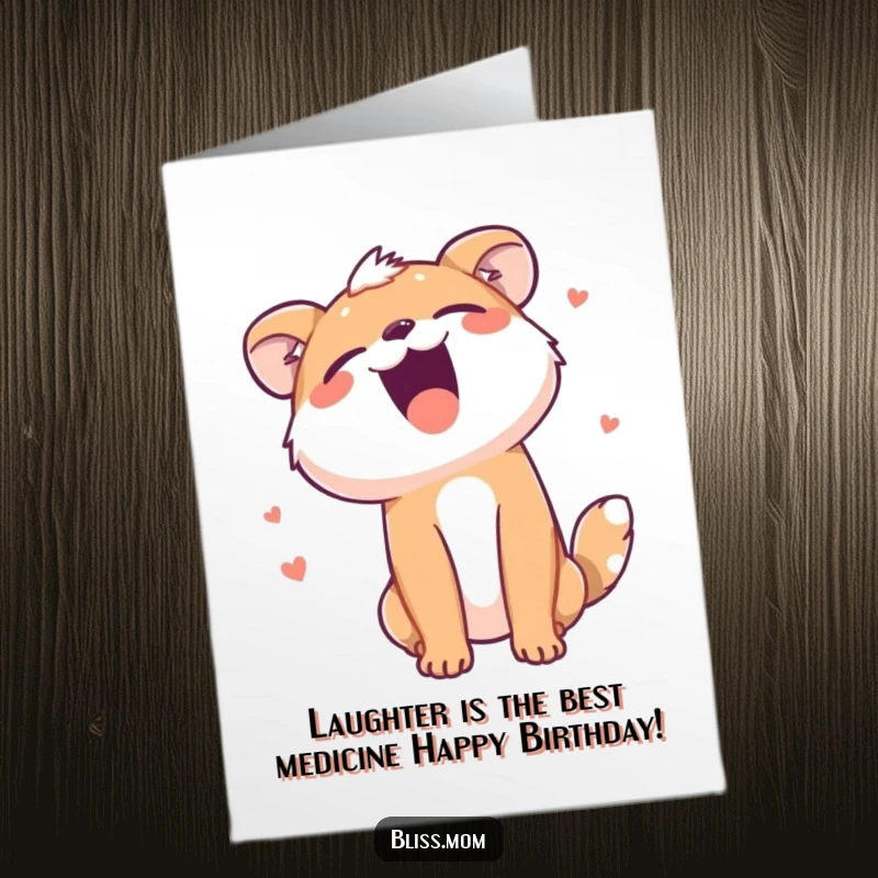 Funny Free Printable Birthday Card with an animal howling with laughter, perfect for a silly celebration