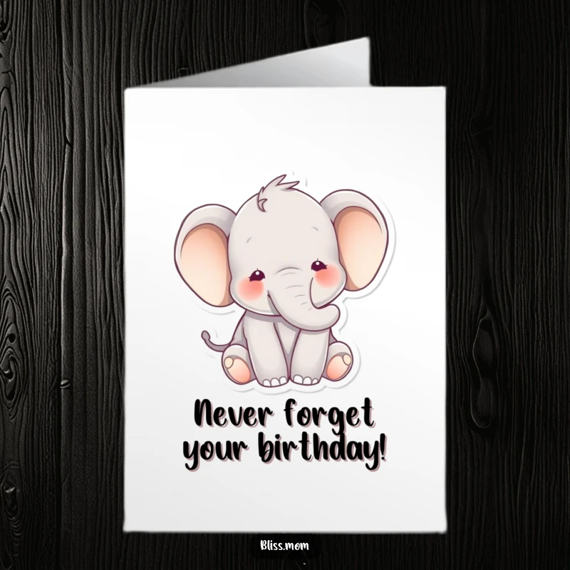 Funny Free Printable Birthday Card: Happy elephant with a serene expression, surrounded by soft, calming colors.