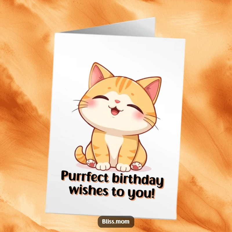 Funny Free Printable Birthday Card featuring a joyful cat with eyes closed, happily basking in a warm sunbeam.