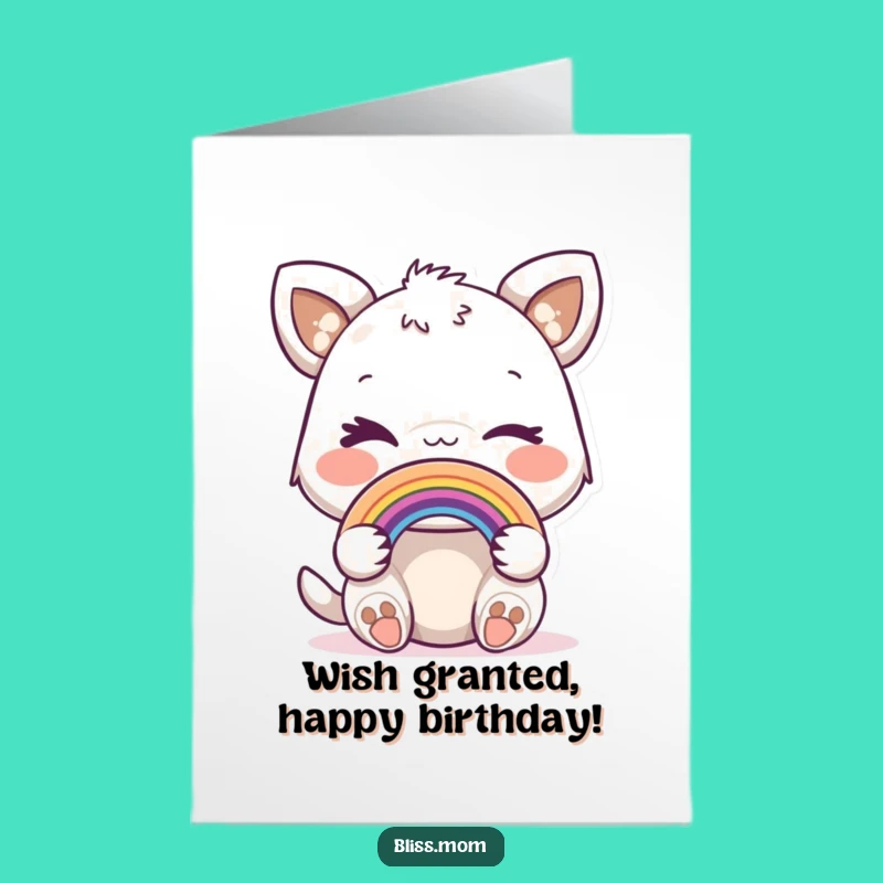 Free Printable Birthday Card: Winking Animal with Rainbow, Funny Downloadable Gift