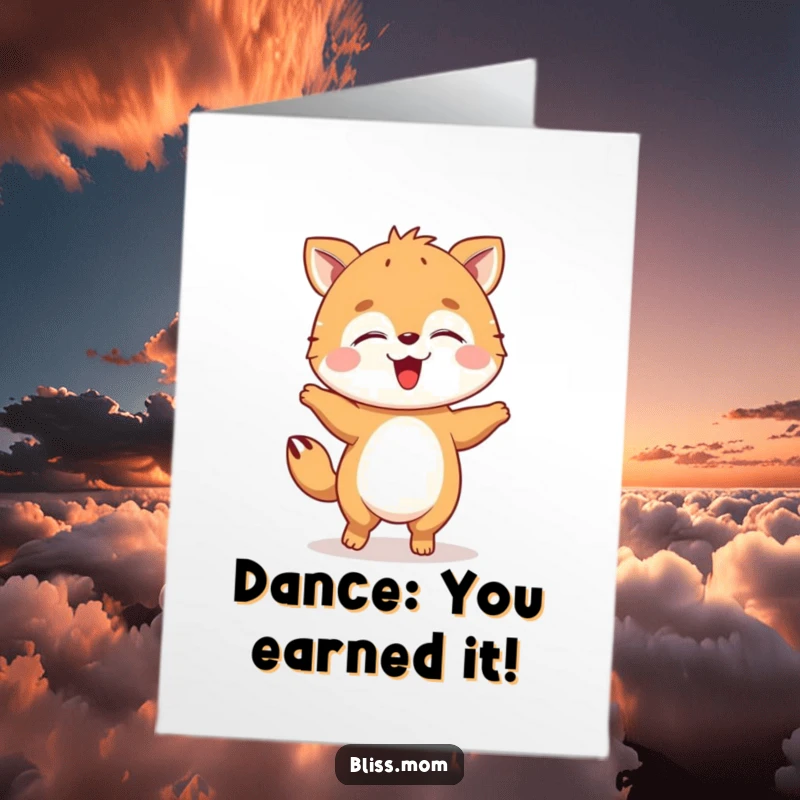 Funny Free Printable congratulations card showing an animal ecstatically happy dancing with eyes closed, full of delight, for cards.
