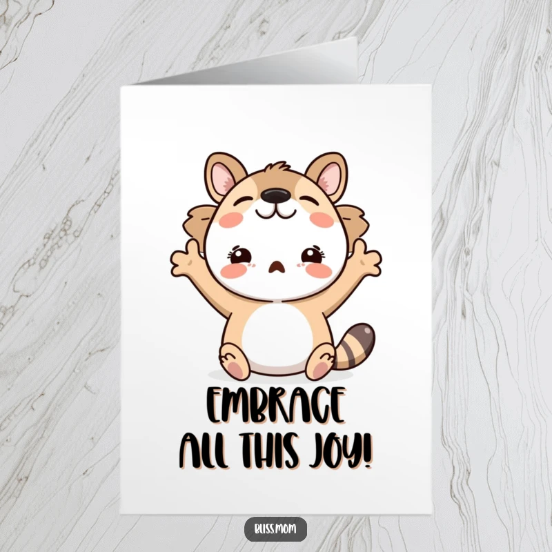 Funny Free Printable Congratulations Card: An animal joyfully spreads its arms wide open, signifying immense delight and happiness.
