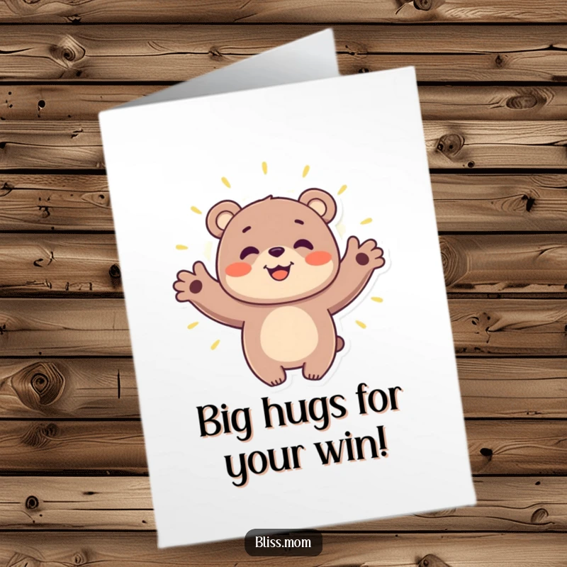 Funny Free Printable Congrats Card: Cheerful bear with open arms, radiating a bright, celebratory aura.