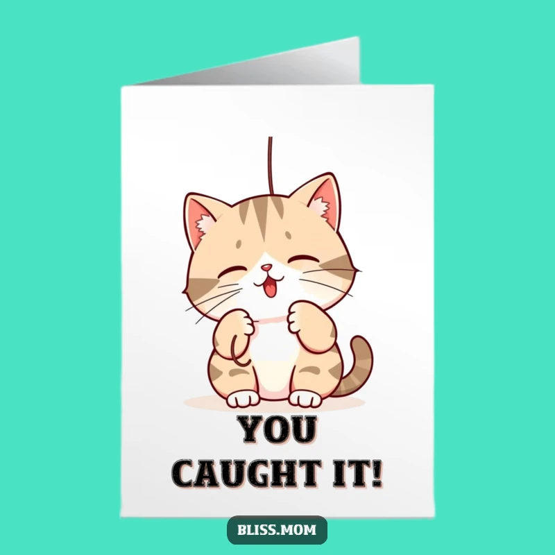 Free Printable Cat Mom Congrats Card: Playful Batting, String Chase Downloadable