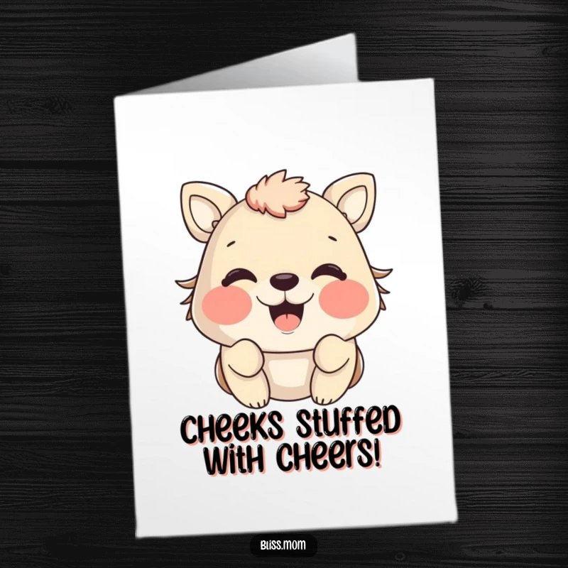 Funny Free Printable congratulations card featuring a happy animal with puffed cheeks, symbolizing pure joy, for cards.