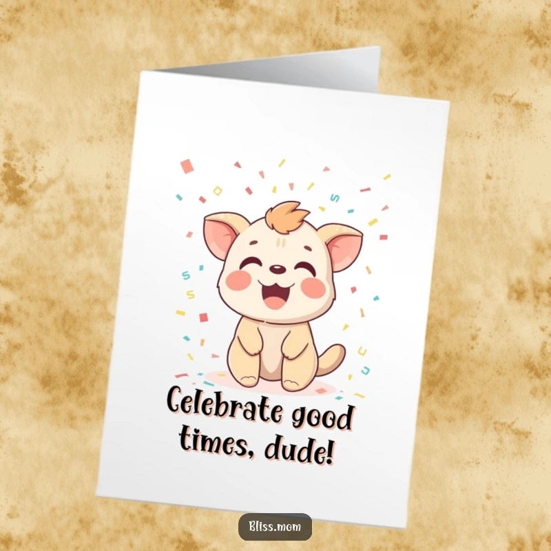 Funny Free Printable Congratulations Card: Delighted Animal Receiving a Shower of Colorful Confetti, Perfect for Any Celebration