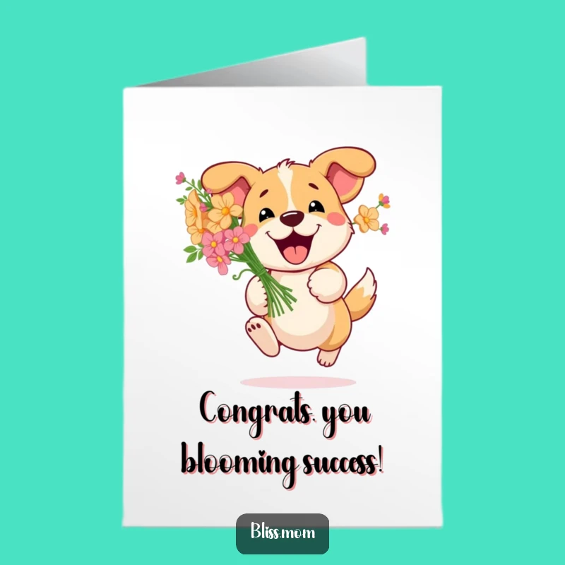 Free Printable Congrats Card: Flower Dog Success, Downloadable