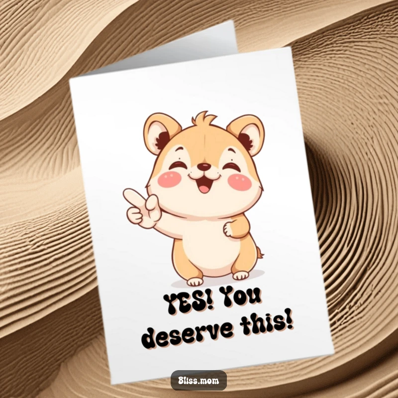 Funny Free Printable Congratulations Card: Adorable animal joyfully holding a YES sign, beaming with happiness. Positive vibes.