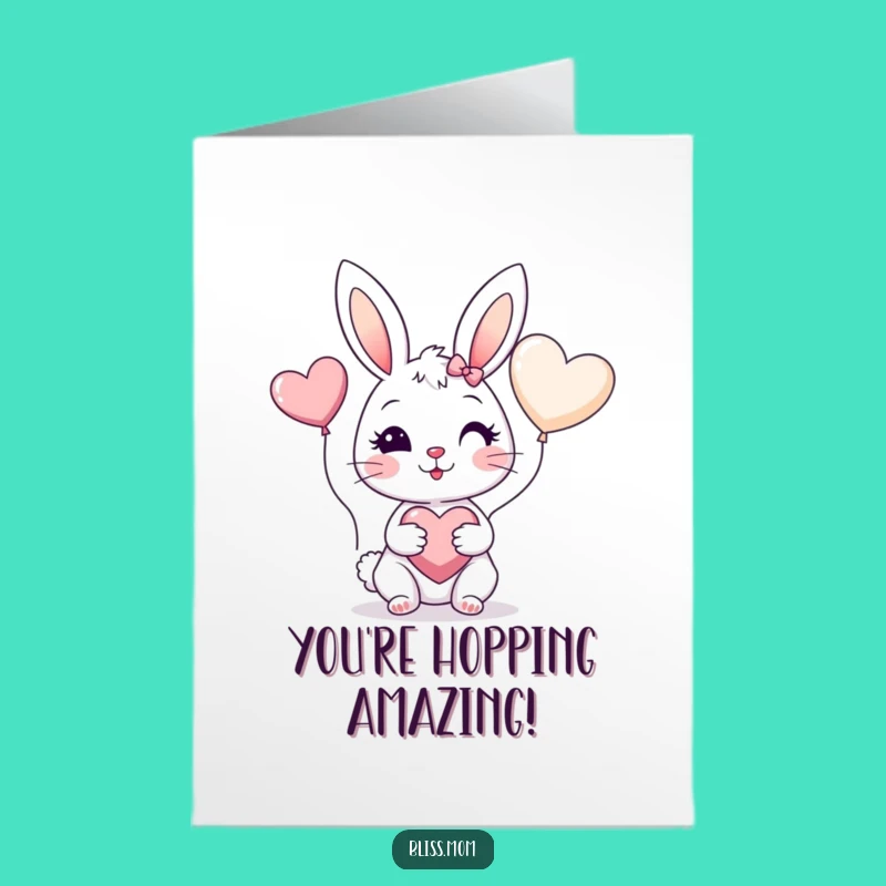 Free Printable Congratulations Card: Funny Bunny Mom Heart Balloon, Perfect DIY Downloadable Gift