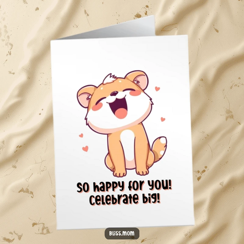 Free Printable Congratulations Card showing an animal in stitches of laughter, celebrating any success