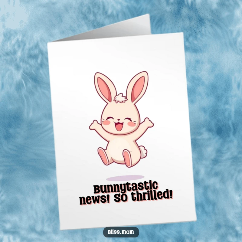 Funny Free Printable Congrats Card showcasing a leaping kawaii mama bunny spreading celebratory cheer for any occasion.