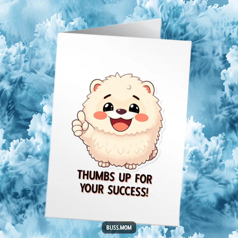 Funny Free Printable Congratulations Card: A fluffy animal offers a huge, infectious smile and a confident thumbs up, celebrating success.