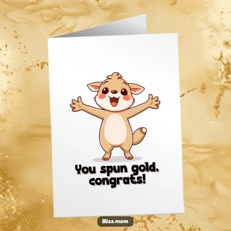 Funny free printable congrats card showing a delighted animal twirling with pure exuberance.