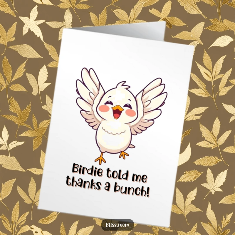 Funny Free Printable Thank You Card: Laughing kawaii bird with wings spread wide in flight to say thanks.