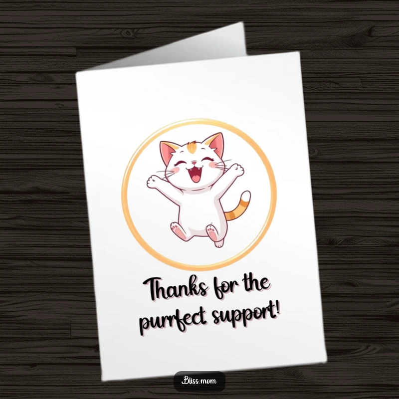 Funny Free Printable Thank You Card: Adorable cat mid-air, leaping through a glowing hoop with gratitude.