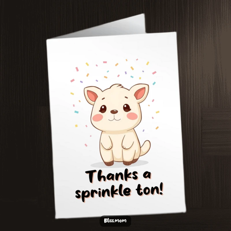 Funny Free Printable thank you card showcasing a festive animal in a confetti shower, great for cards.