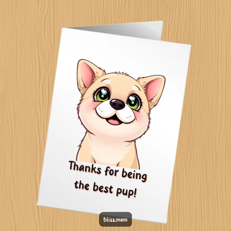 Funny Free Printable Thank You Card: A dog with sparkling, happy eyes looks up gratefully, sending sincere thanks your way.