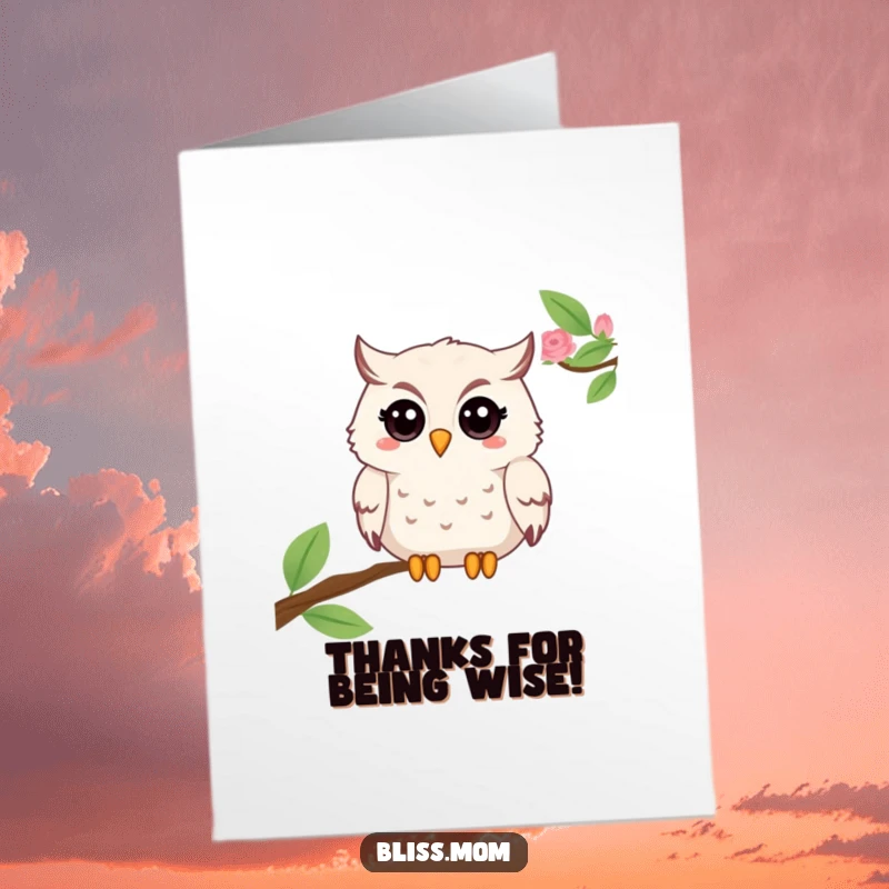 Funny Free Printable Thank You Card with a beaming mama owl and a twinkle in her eye, expressing sincere thanks.