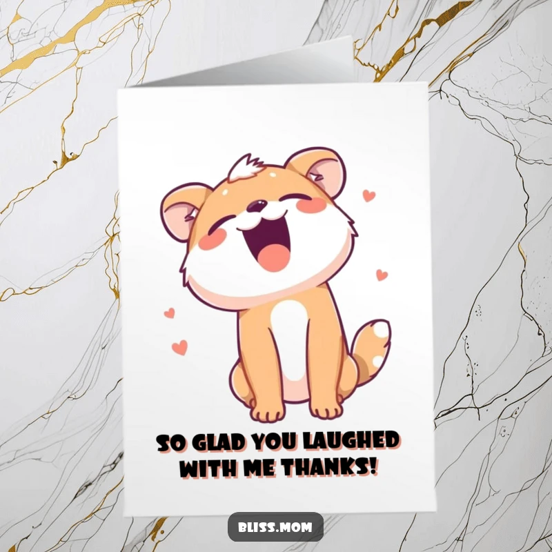 Funny Free Printable Thank You Card featuring an animal doubled over with laughter, perfect for expressing gratitude