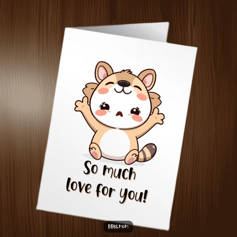 Funny Free Printable Thank You Card: An animal shows pure delight with arms wide open, offering a big hug of thanks.