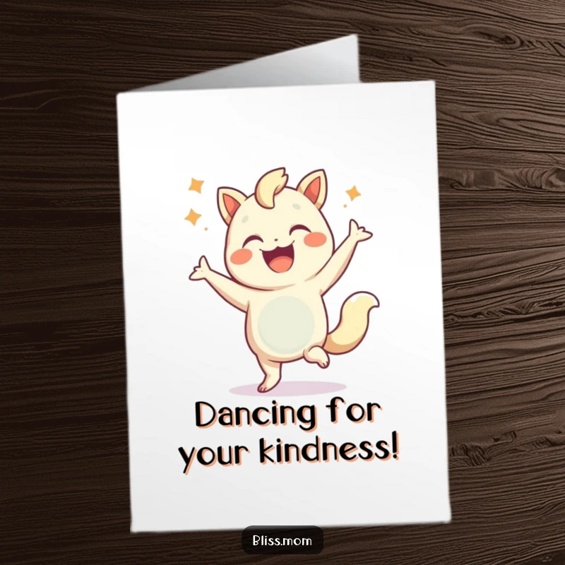 Funny Free Printable Thank You Card: A happy creature dances with a flourish, expressing sincere gratitude in a comical way.