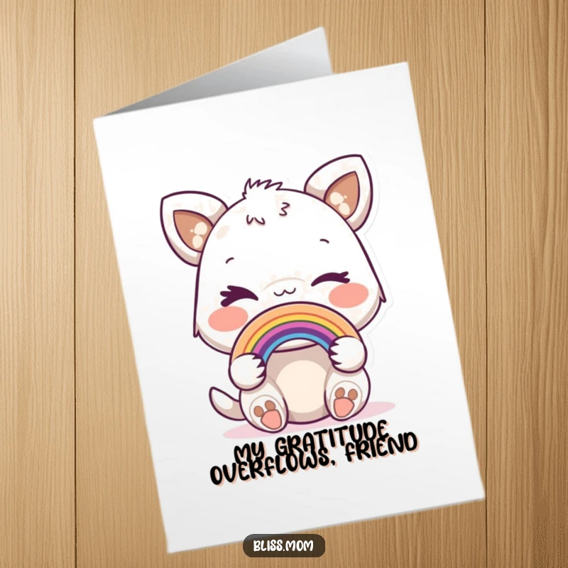 Funny Free Printable Thank You Card: Joyful Animal Winking Playfully While Holding a Miniature Rainbow, Expressing Thanks