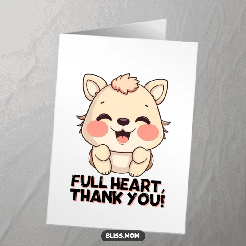Funny Free Printable thank you card of a delighted animal with puffed cheeks, expressing joy and gratitude, for cards.