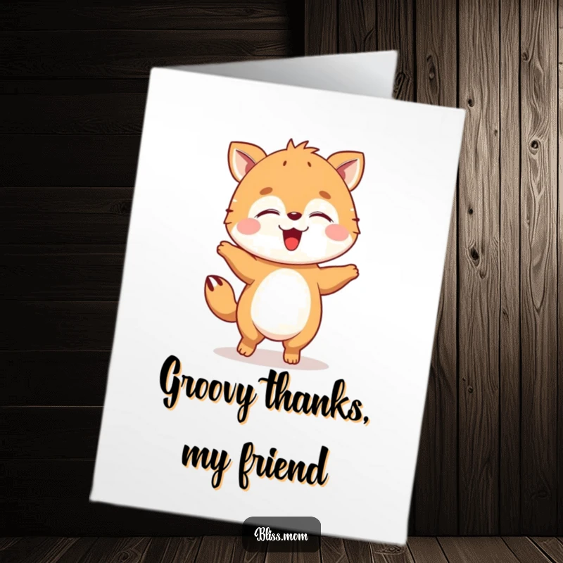 Funny Free Printable thank you card of an animal happily dancing with its eyes shut in delight, for cards.