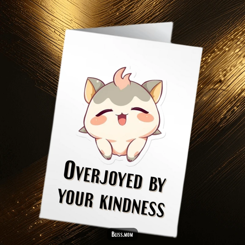 Funny Free Printable Thank You Card: Creature with closed eyes and an ecstatic smile, head tilted back in gratitude.