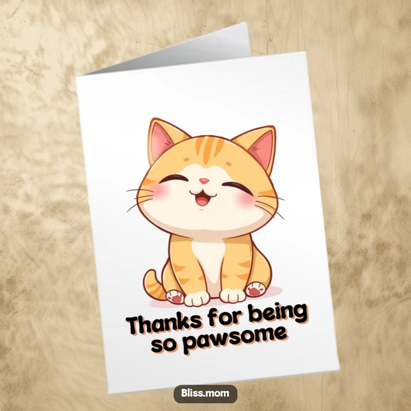 Funny Free Printable Thank You Card featuring a joyful cat with eyes closed enjoying a peaceful sunbeam.