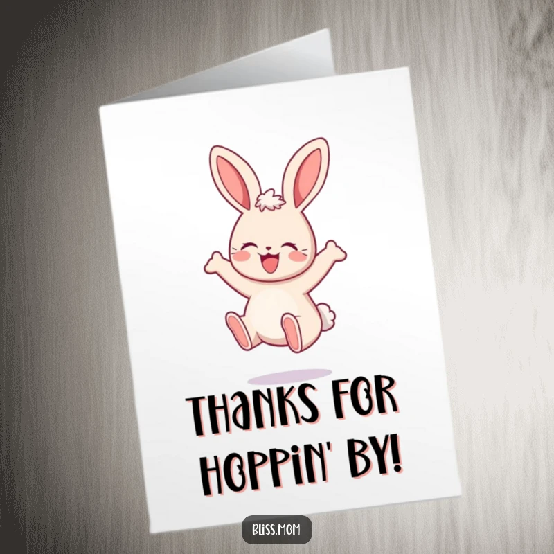 Funny Free Printable Thank You Card with a happy kawaii mama bunny bouncing to express heartfelt thanks.