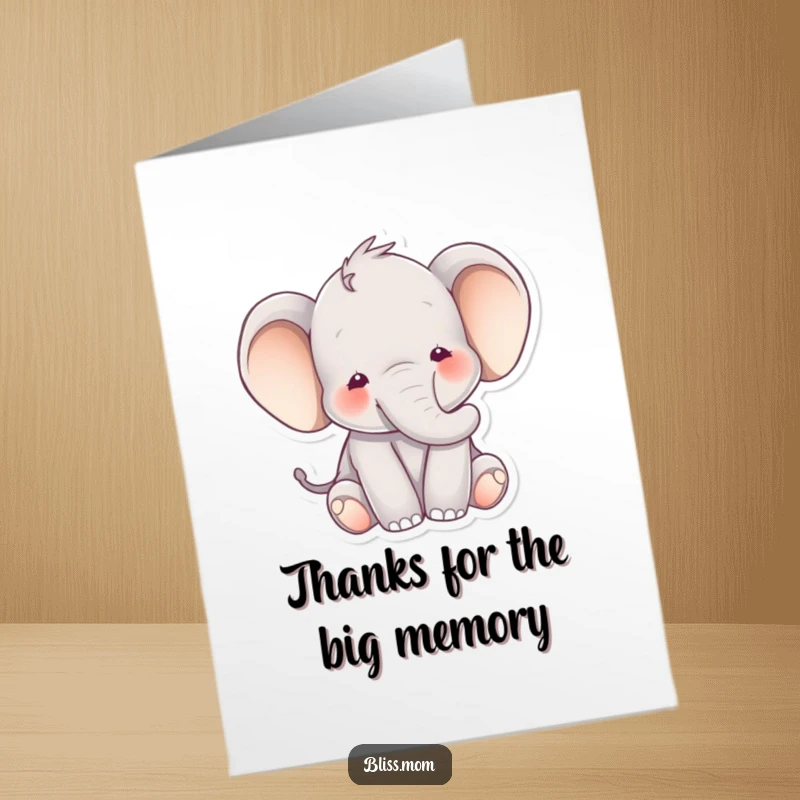 Funny Free Printable Thank You Card: Tranquil elephant with a peaceful smile, surrounded by soft, soothing colors.